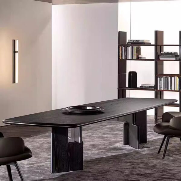 Simple and modern solid wood black conference table long table dining table high-end feeling designer boss table desk negotiation table