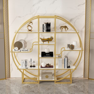 Modern minimalist display stand with high-end style. Office partition screen, row of shelves, round bookshelf, storage rack, floor-standing.