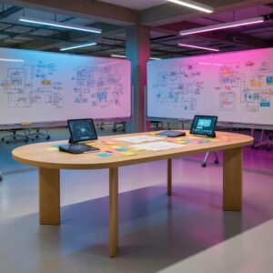 Modern minimalist solid wood oval multi-person office and meeting table, long table for living room, multi-functional dining table, desk for writing and using computer - one table with multiple functions.